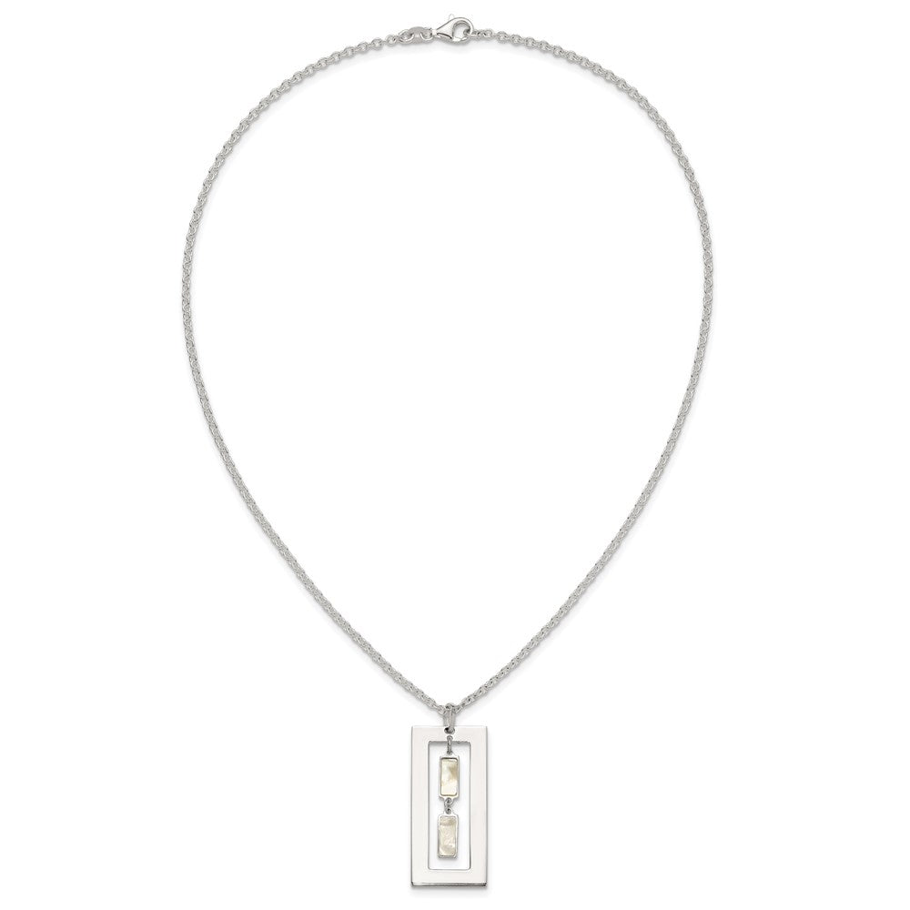 Sterling Silver Open Rectangle with Mother of Pearl Dangles 18.25 inch Necklace