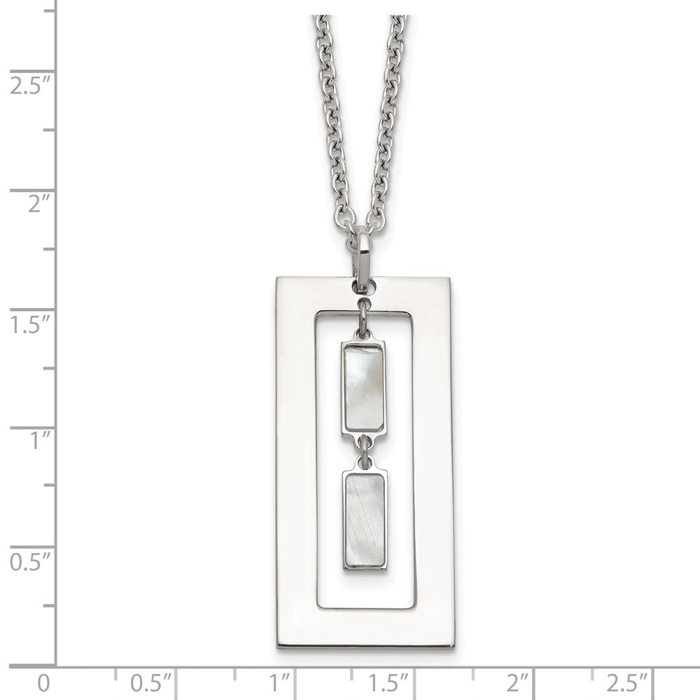 Sterling Silver Open Rectangle with Mother of Pearl Dangles 18.25 inch Necklace