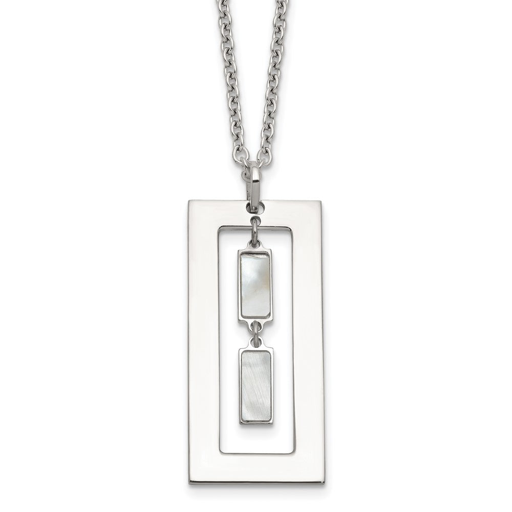 Sterling Silver Open Rectangle with Mother of Pearl Dangles 18.25 inch Necklace