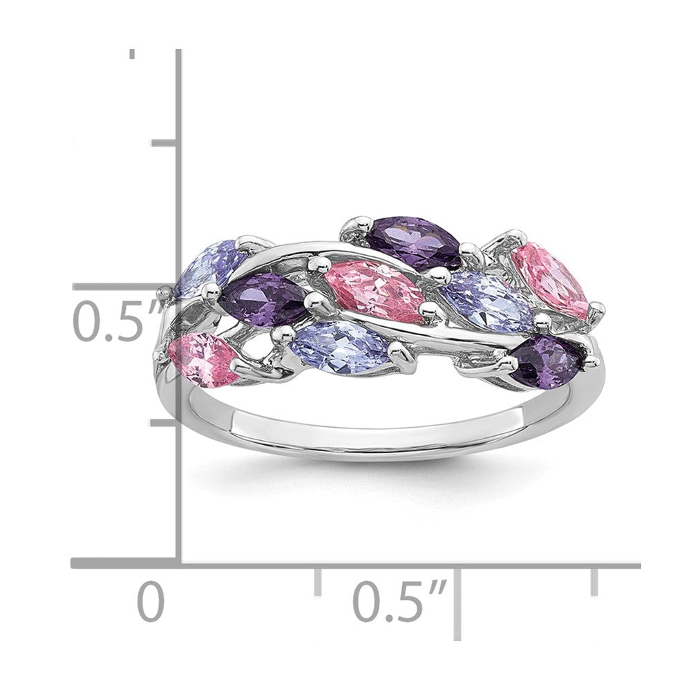 Sterling Silver Rhodium-plated Polished Fancy Pink and Purple Marquise CZ Size 7 Ring