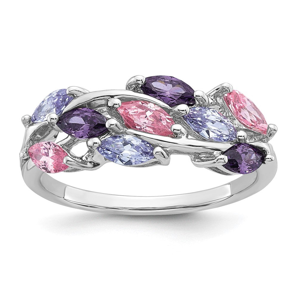 Sterling Silver Rhodium-plated Polished Fancy Pink and Purple Marquise CZ Size 7 Ring