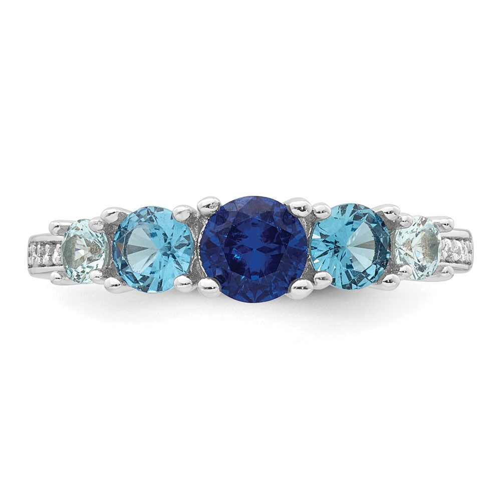 Sterling Silver Rhodium-plated Polished Lab Created Spinel/Lab Created Aquamarine/CZ  5-Stone Size 8 Ring