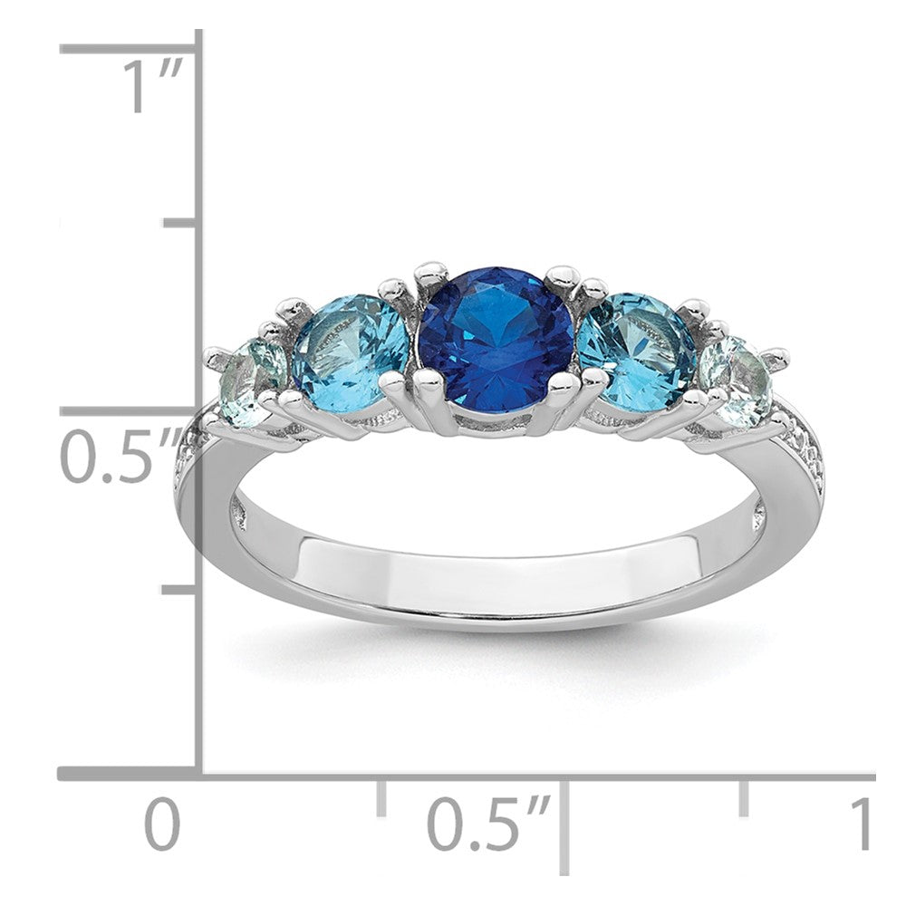 Sterling Silver Rhodium-plated Polished Lab Created Spinel/Lab Created Aquamarine/CZ  5-Stone Size 8 Ring