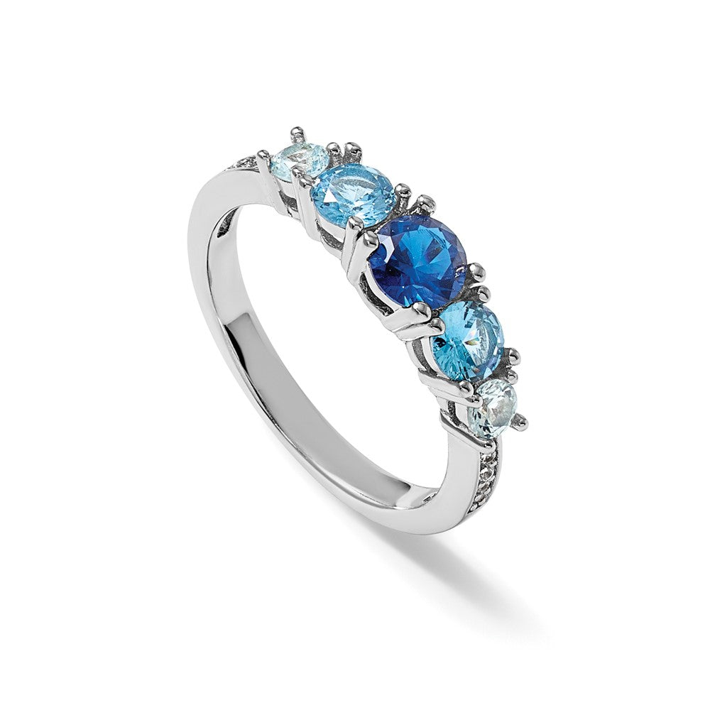 Sterling Silver Rhodium-plated Polished Lab Created Spinel/Lab Created Aquamarine/CZ  5-Stone Size 7 Ring