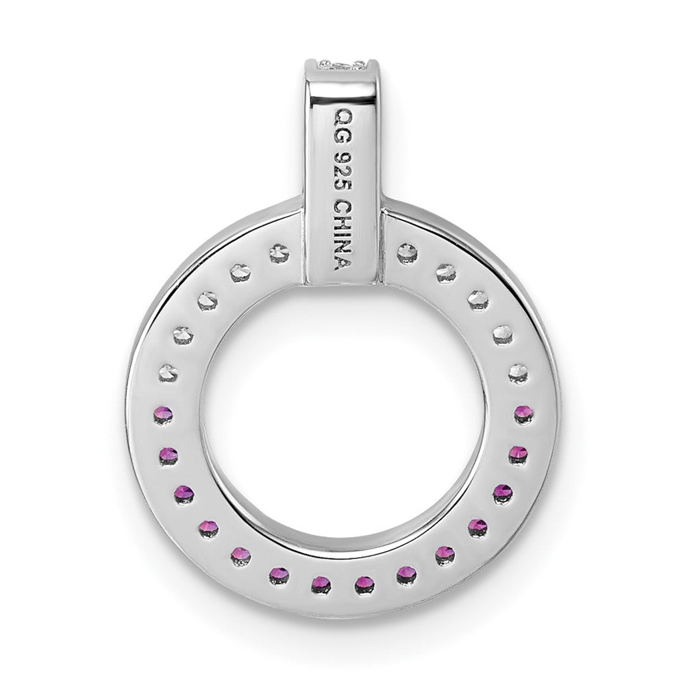 Sterling Silver Rhodium-plated White and Red CZ Open Circle Pendant