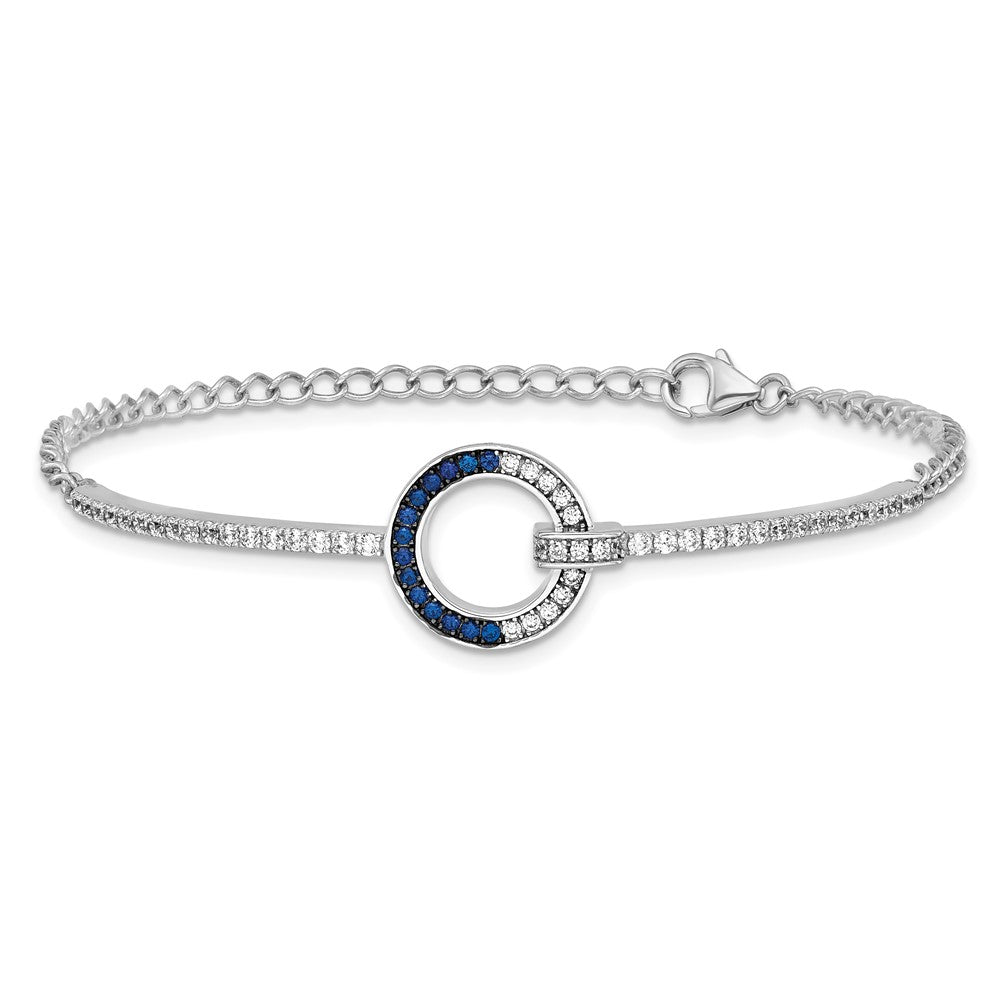 Sterling Silver White and Black Rhodium-plated White and Blue CZ Open Circle 7.25 inch Bracelet