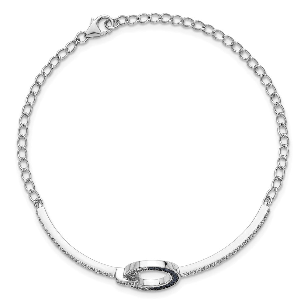 Sterling Silver White and Black Rhodium-plated White and Blue CZ Open Circle 7.25 inch Bracelet