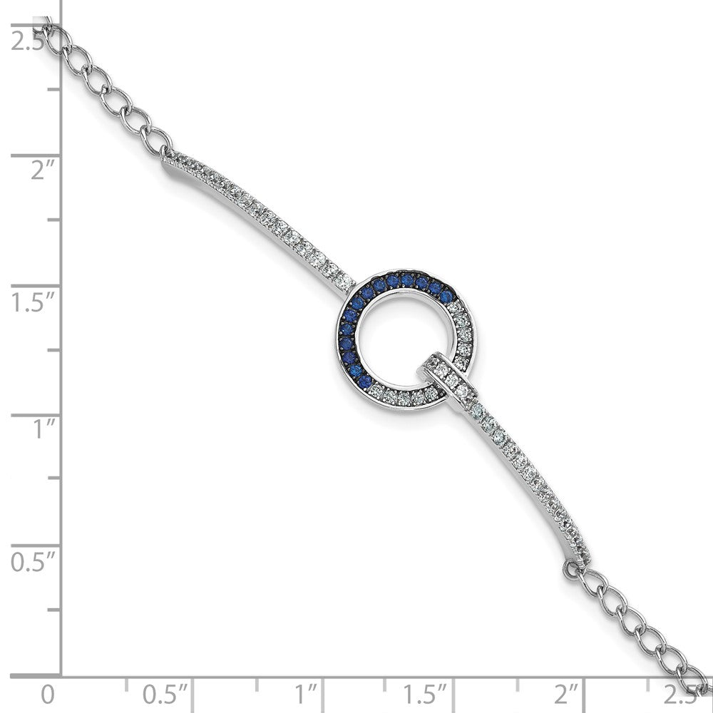 Sterling Silver White and Black Rhodium-plated White and Blue CZ Open Circle 7.25 inch Bracelet