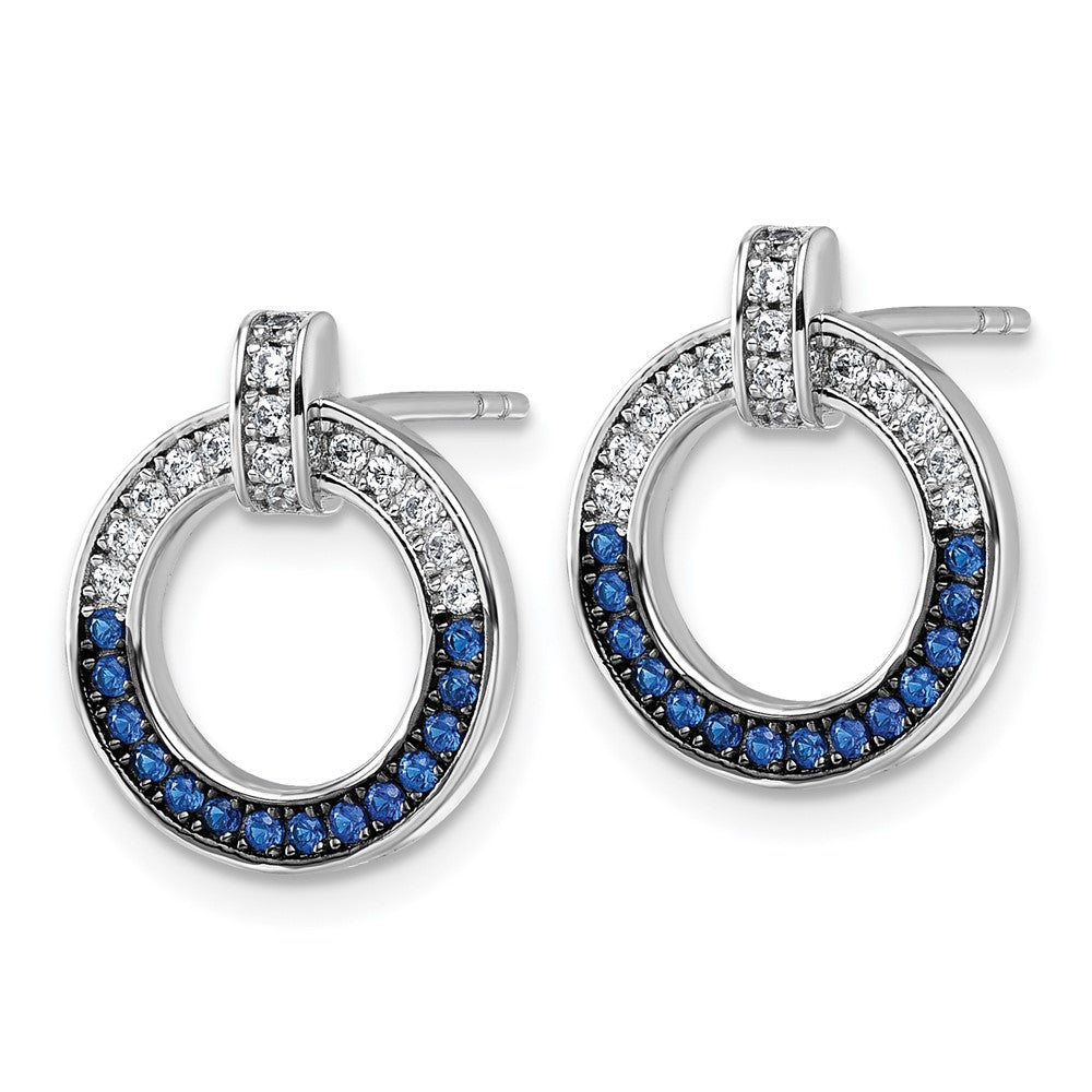 Sterling Silver White and Black Rhodium-plated White and Blue CZ Open Circle Post Earrings