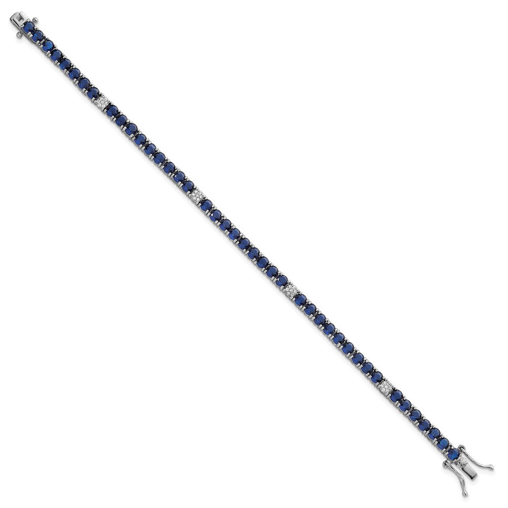 Sterling Silver Rhodium-plated Polished Round Blue and White CZ 7 Inch Bracelet