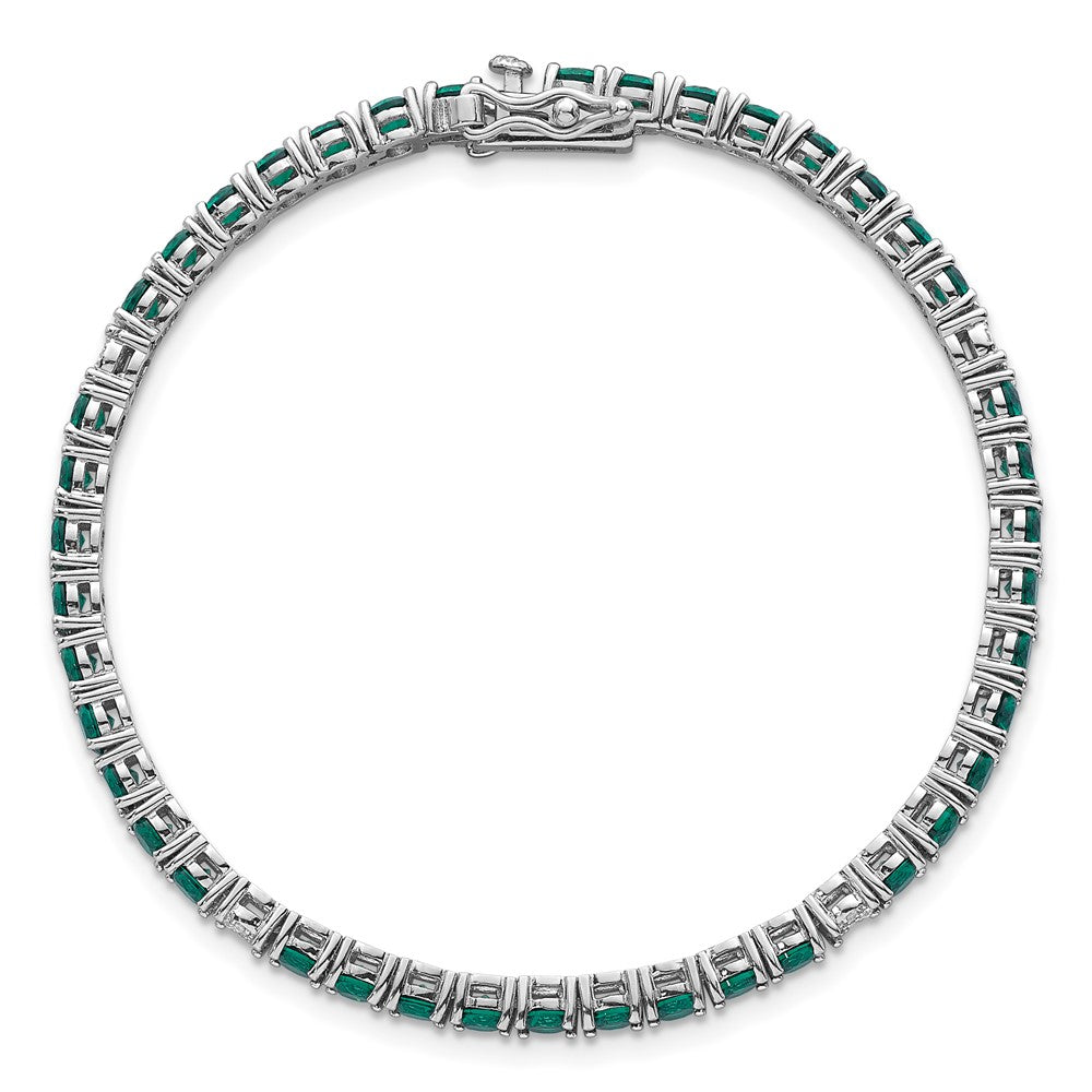 Sterling Silver Rhodium-plated Polished Round Green and White CZ 7 Inch Bracelet