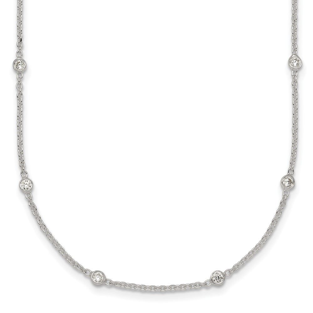 Sterling Silver Polished White CZ 6-Station 16.5 with 1 inch Extension Necklace