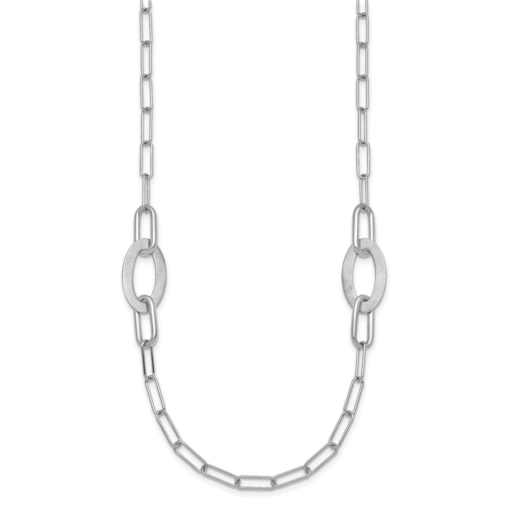 Sterling Silver Rhodium-plated Brushed Fancy Paperclip and Oval Link 24 inch Necklace