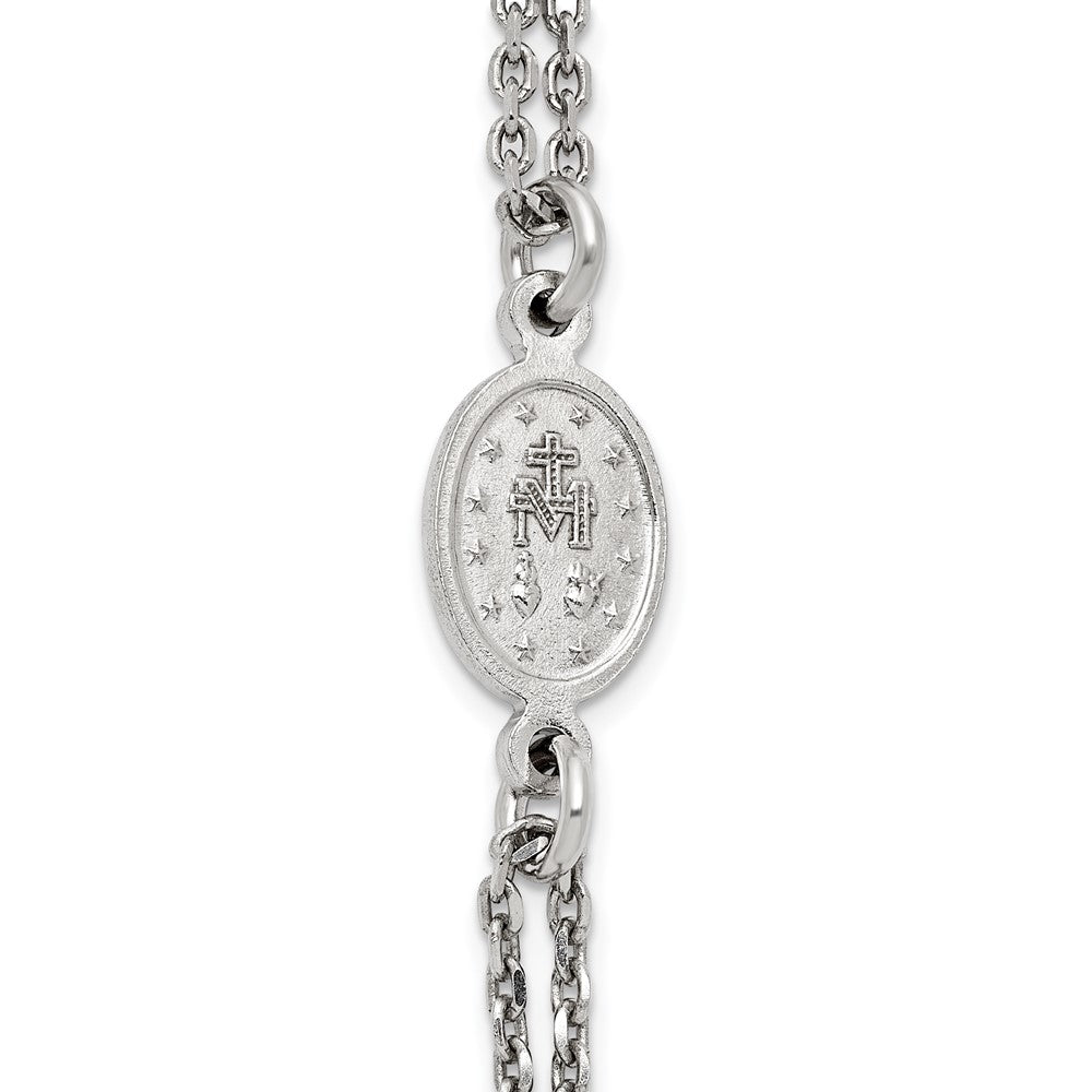 Sterling Silver Rhodium-plated Black Crystal 20 inch with 0.5 inch extender Rosary Themed Necklace