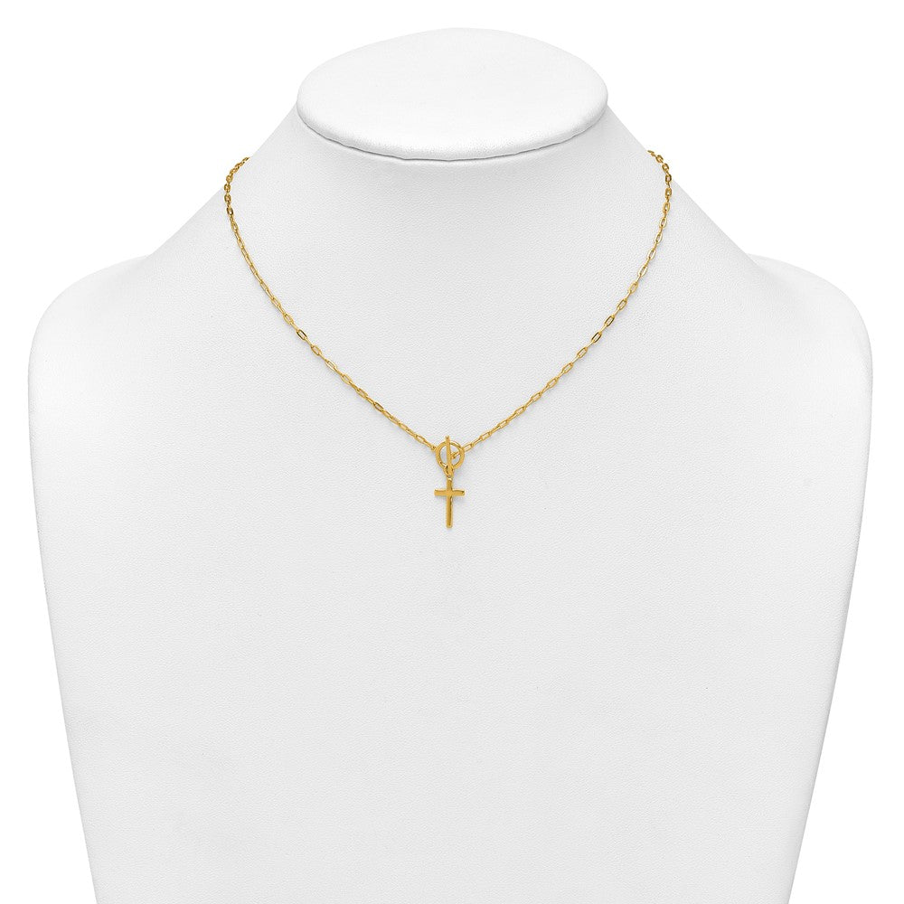 Sterling Silver Gold-tone Polished Cross Dangle Paperclip Link 16 Inch with 2 Inch Extension Necklace