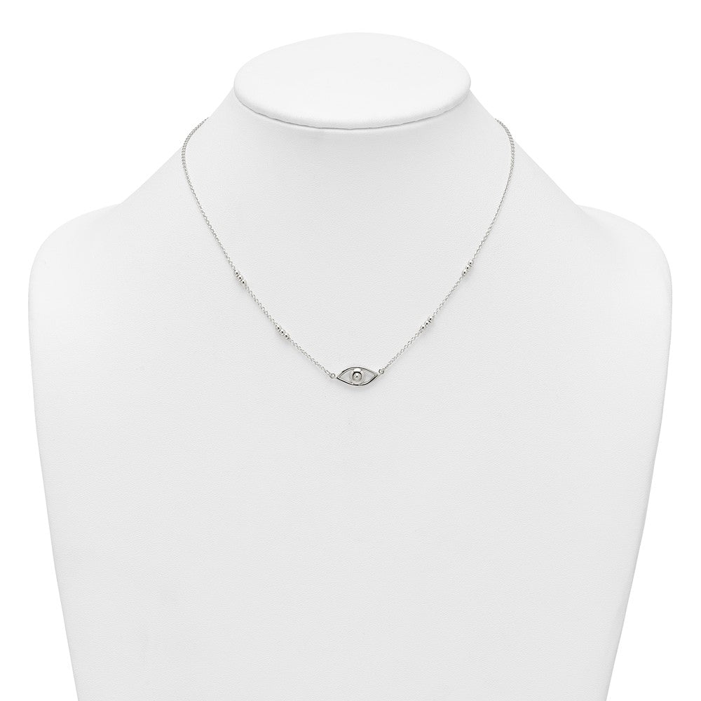 Sterling Silver Polished and Beaded Evil Eye 16.5 inch with 1 inch Extension Necklace