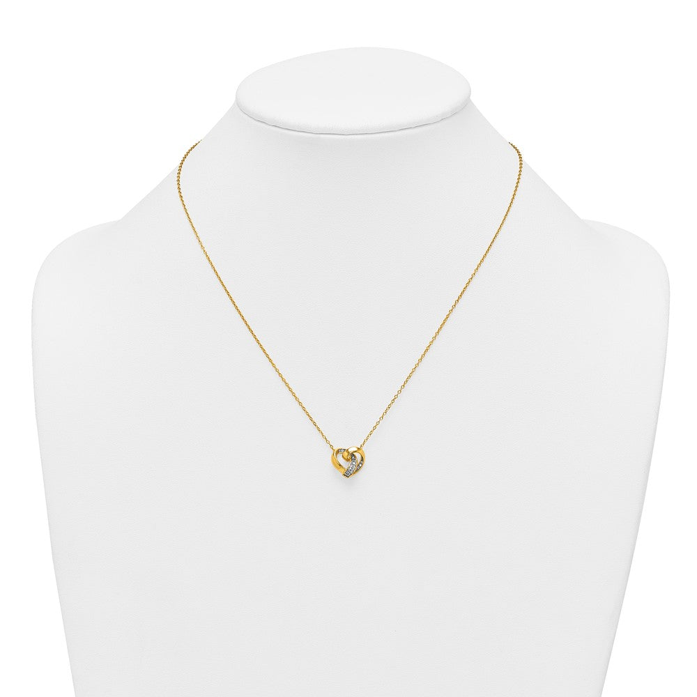 Sterling Silver Gold-tone Polished CZ Love Knot Heart 18 inch Necklace
