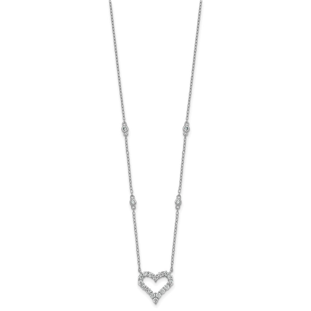 Sterling Silver Rhodium-plated Polished CZ Open Heart 18 Inch Necklace