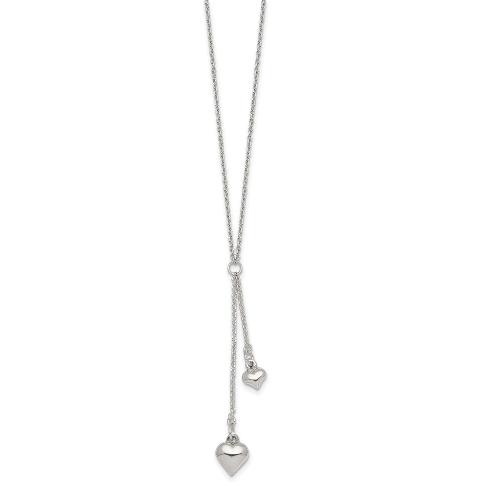 Sterling Silver Polished Two Heart 16 inch Lariat Necklace