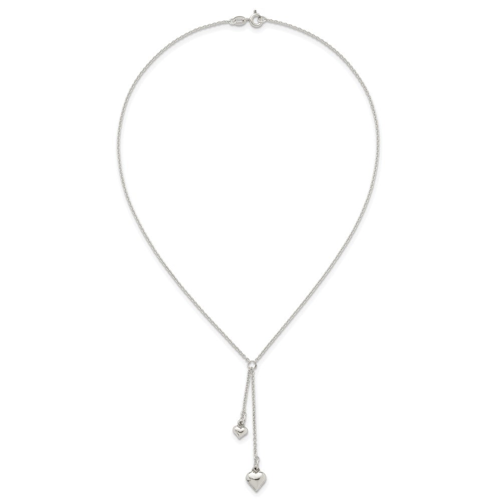 Sterling Silver Polished Two Heart 16 inch Lariat Necklace