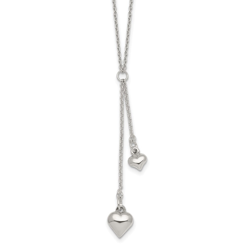 Sterling Silver Polished Two Heart 16 inch Lariat Necklace