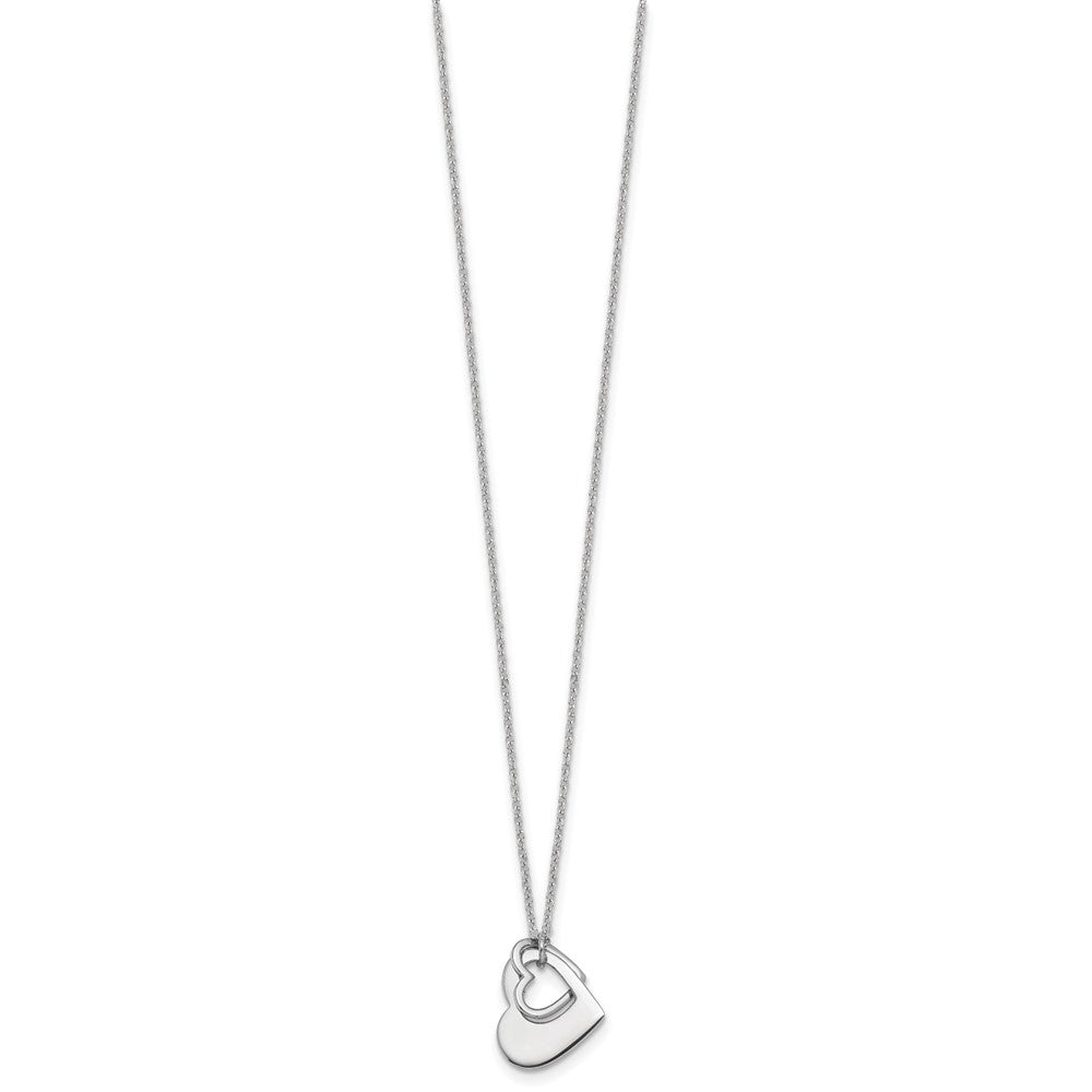Sterling Silver Rhodium-plated Heart With Heart Cutout 16 inch with 2 inch Extension Necklace