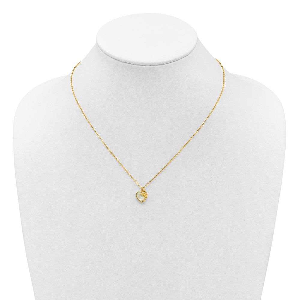 Sterling Silver Gold-tone Polished Mother of Pearl and CZ Heart and Dolphin 16 Inch with 2 Inch Extension Necklace