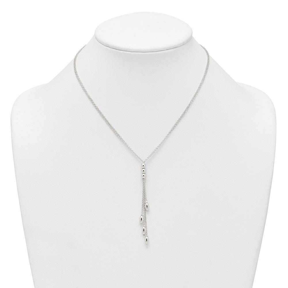 Sterling Silver Polished and Beaded Multi-strand 16.5 inch with 1.25 inch Extension Lariat Necklace