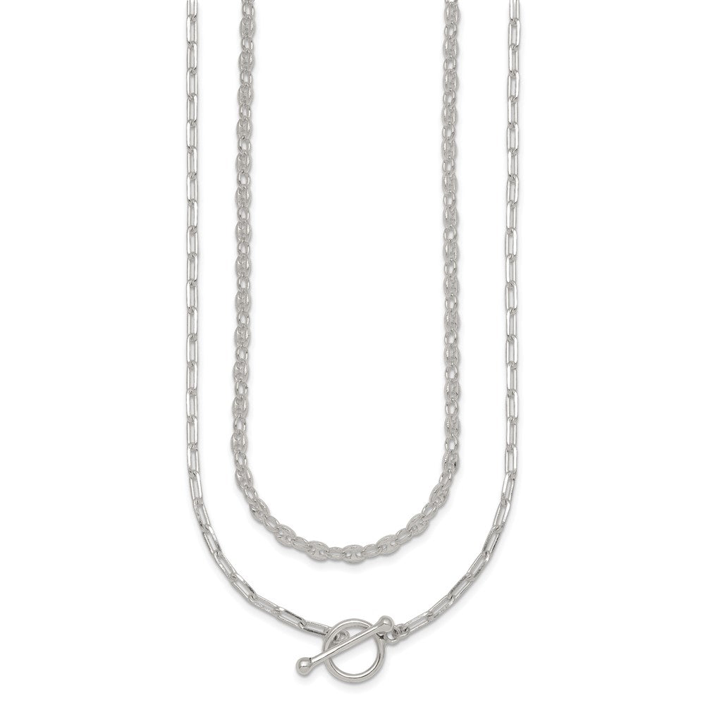 Sterling Silver Polished Fancy Double Strand 16 inch with 2 inch Extension Chain Necklace