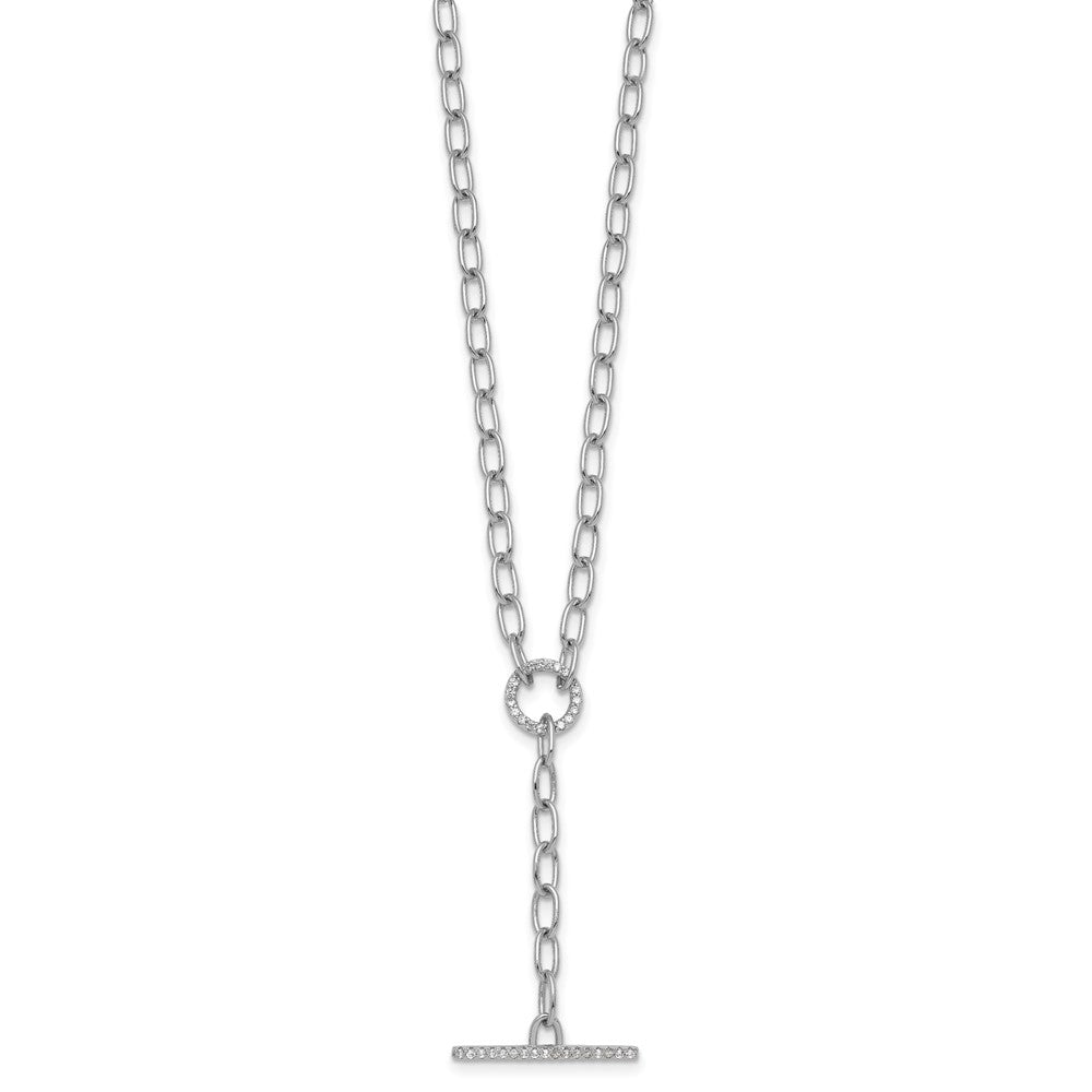 Sterling Silver Rhodium-plated Polished CZ Paperclip Lariat 17 Inch Necklace