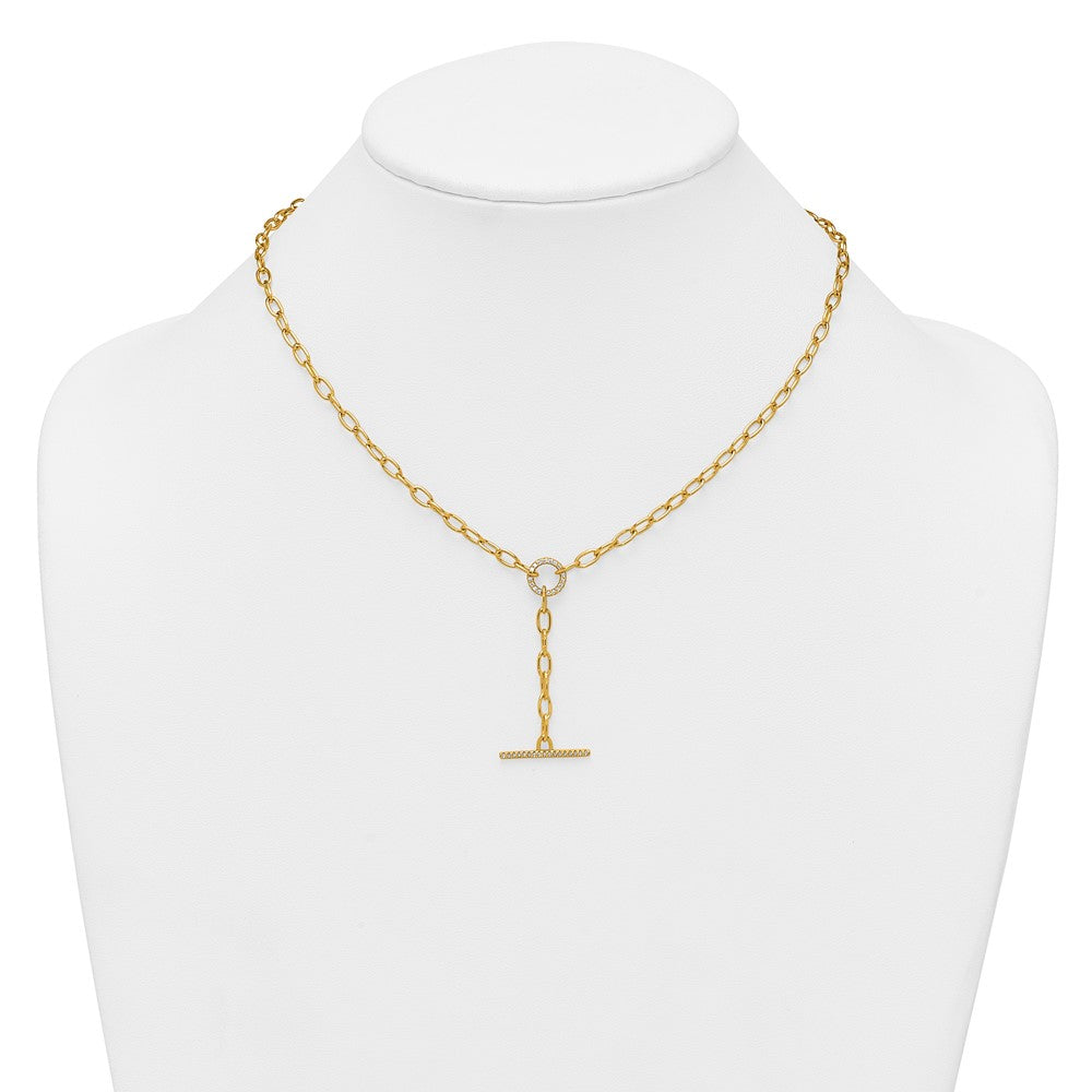 Sterling Silver Gold-tone Polished CZ Paperclip Lariat 17 Inch Necklace