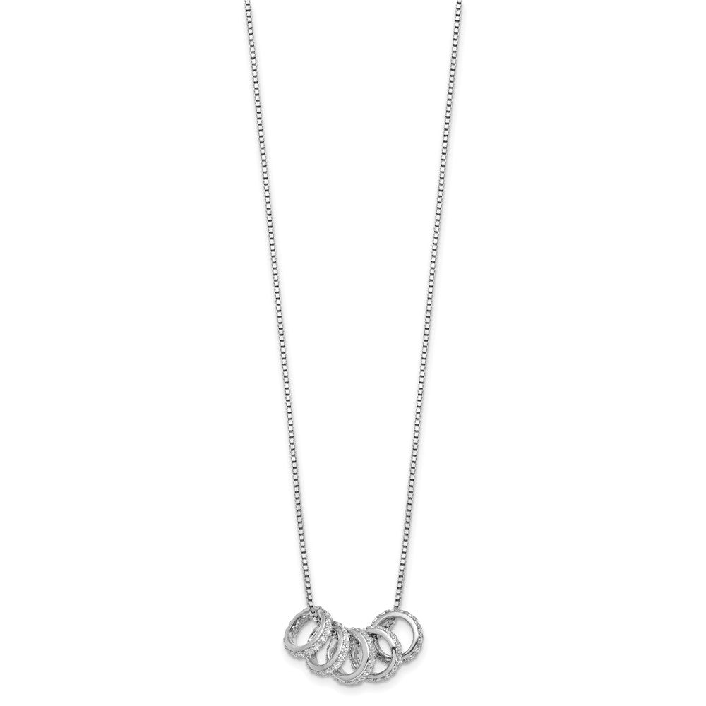 Sterling Silver Rhodium-plated Five Moveable CZ Rings 18 inch with 2 inch Extension Necklace