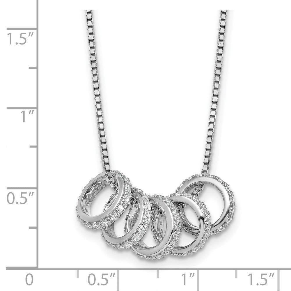 Sterling Silver Rhodium-plated Five Moveable CZ Rings 18 inch with 2 inch Extension Necklace