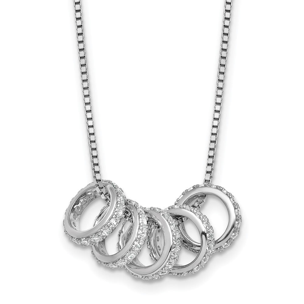 Sterling Silver Rhodium-plated Five Moveable CZ Rings 18 inch with 2 inch Extension Necklace