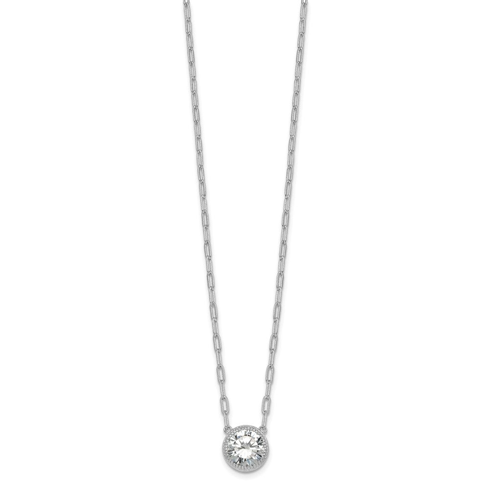 Sterling Silver Rhodium-plated Polished Round CZ with Paperclip Chain 16 inch with 2 inch Extension Necklace