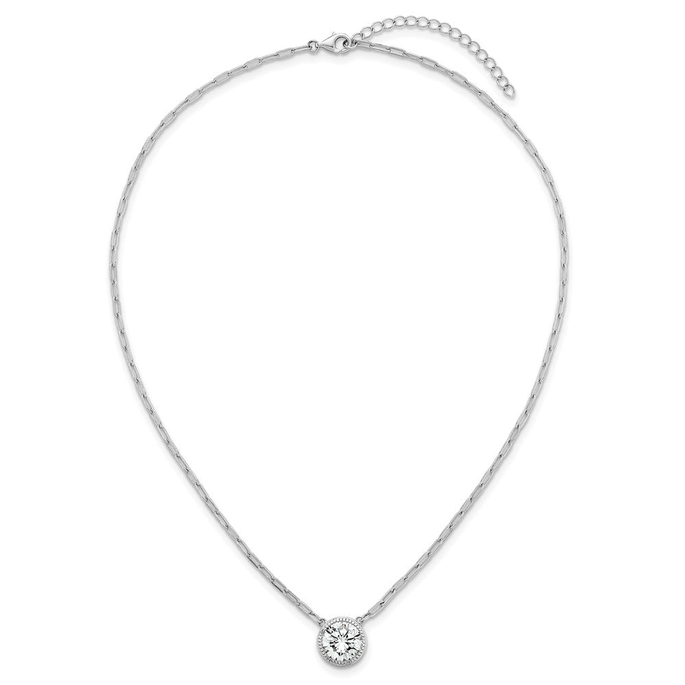 Sterling Silver Rhodium-plated Polished Round CZ with Paperclip Chain 16 inch with 2 inch Extension Necklace