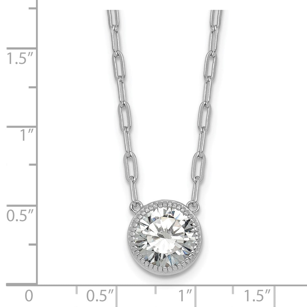 Sterling Silver Rhodium-plated Polished Round CZ with Paperclip Chain 16 inch with 2 inch Extension Necklace