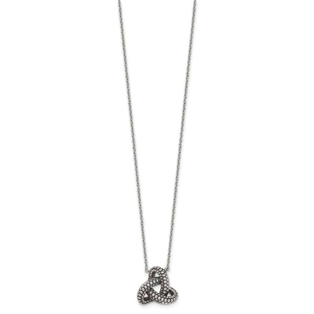 Sterling Silver Polished and Antiqued Beaded Trinity Charm 16 inch Necklace