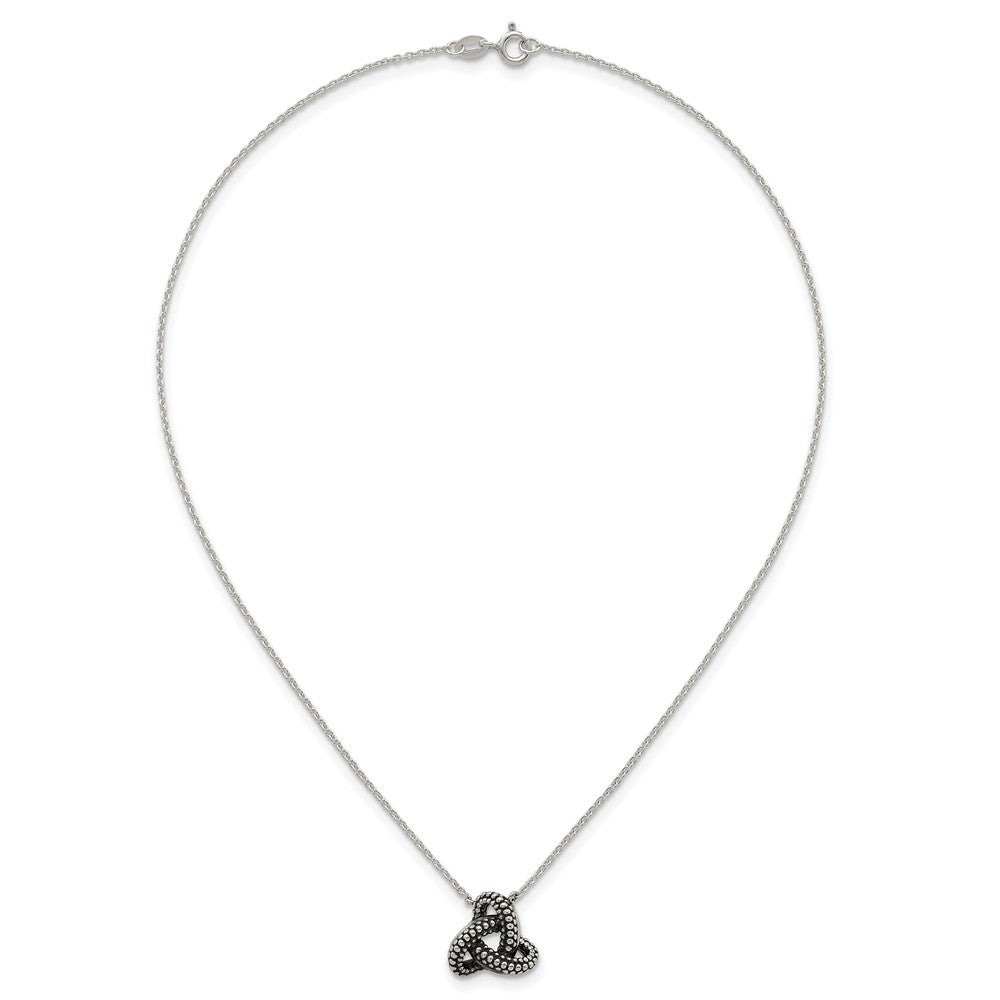 Sterling Silver Polished and Antiqued Beaded Trinity Charm 16 inch Necklace