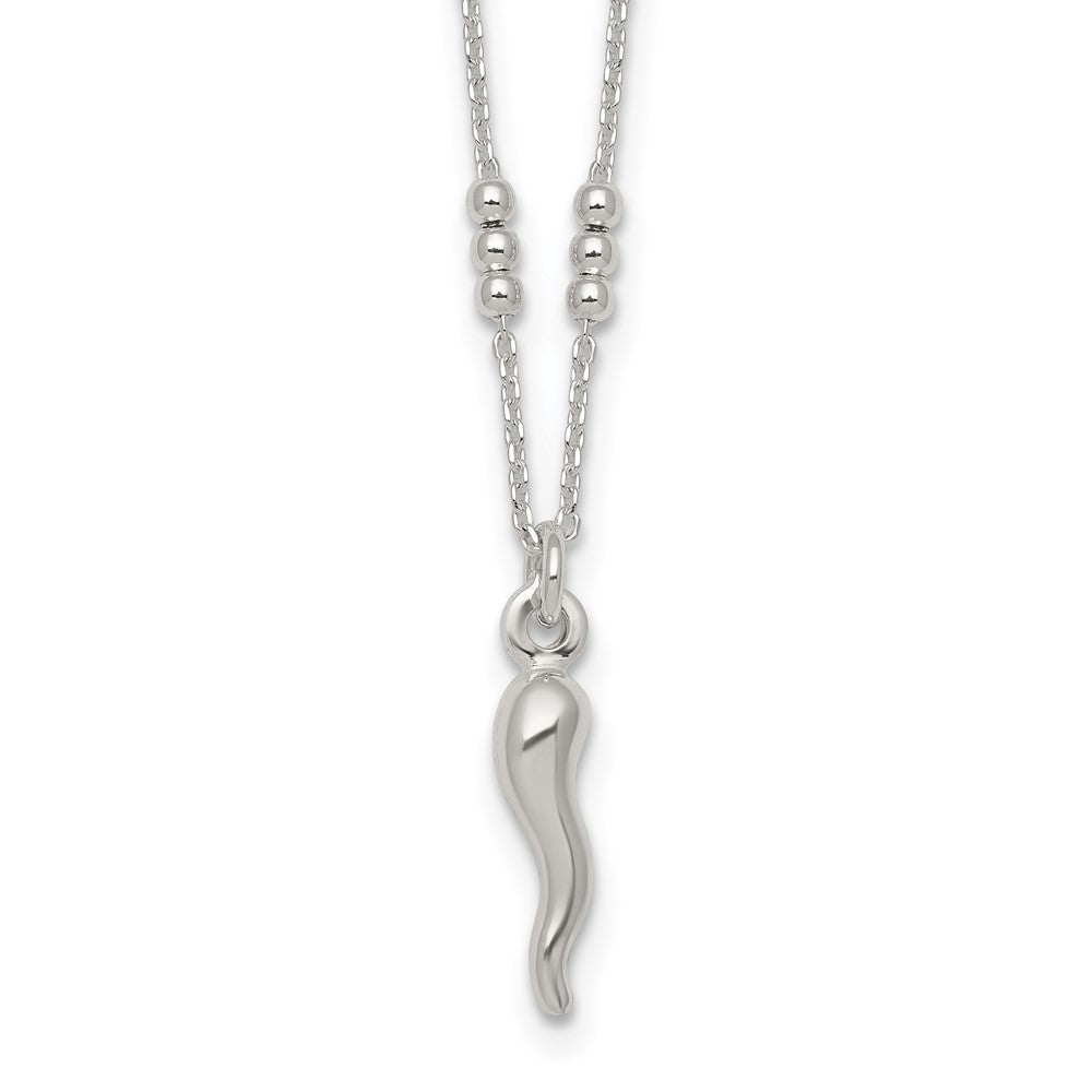 Sterling Silver Polished and Beaded Italian Horn 18 Inch Necklace