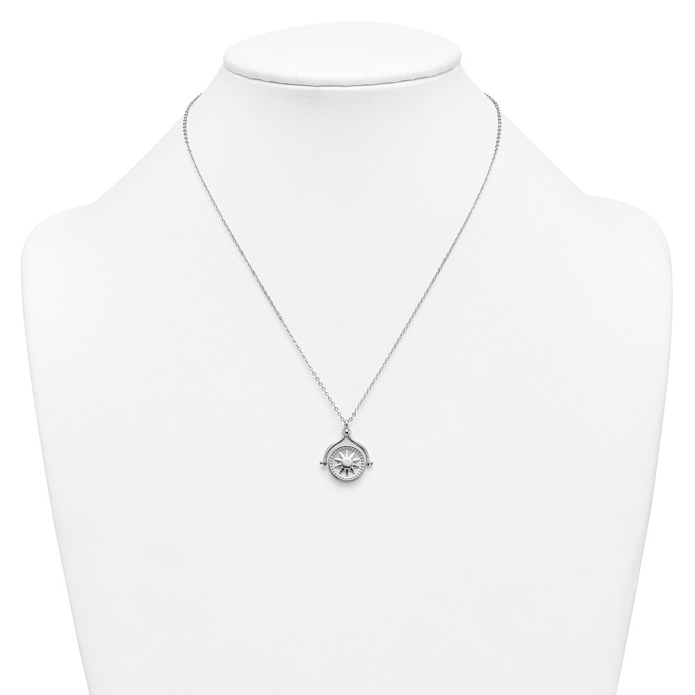 Sterling Silver Rhodium-plated Sun Front/Moon and Star Back Reversible Spinning Pendant 18 inch Necklace