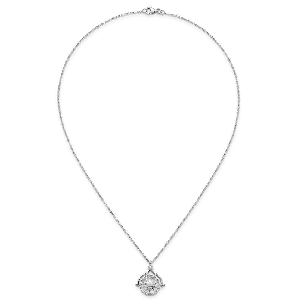 Sterling Silver Rhodium-plated Sun Front/Moon and Star Back Reversible Spinning Pendant 18 inch Necklace