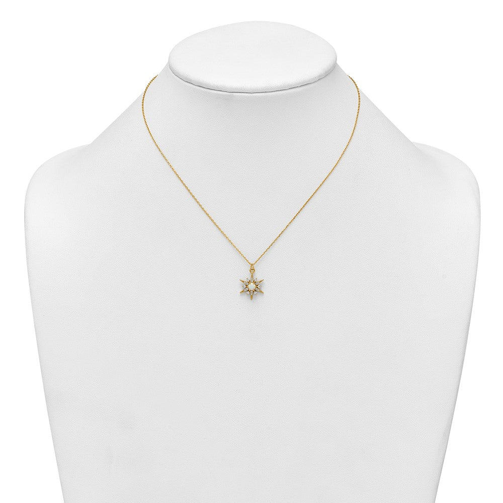 Sterling Silver Gold-Tone Polished Lab Created Opal and CZ Starburst 16 Inch with 2 Inch Extension Necklace