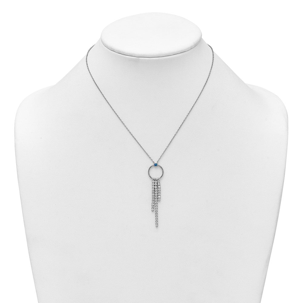 Sterling Silver Rhodium-plated Blue and White CZ 16 inch with 2 inch extender Circle with 3 Drops Necklace