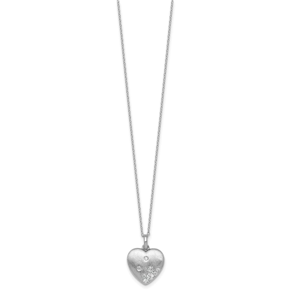 Sterling Silver Rhodium-plated Brushed CZ Heart 17.5 inch Necklace