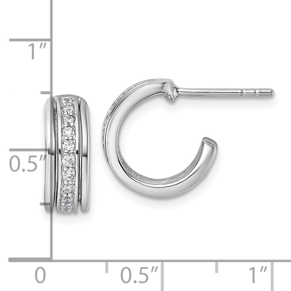 Sterling Silver Rhodium-plated Polished White CZ J-Hoop Post Earrings