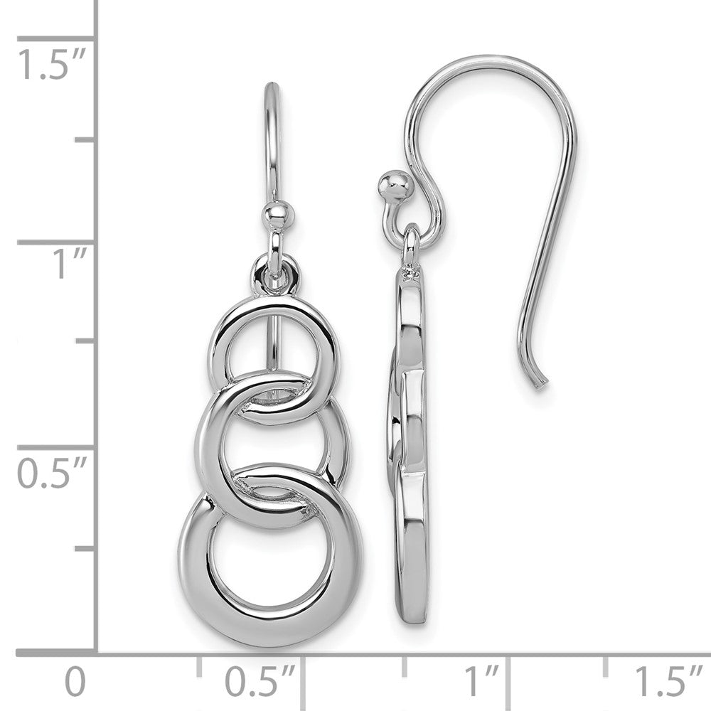 Sterling Silver Rhodium-plated Polished Triple Circle Dangle Shepherd Hook Earrings