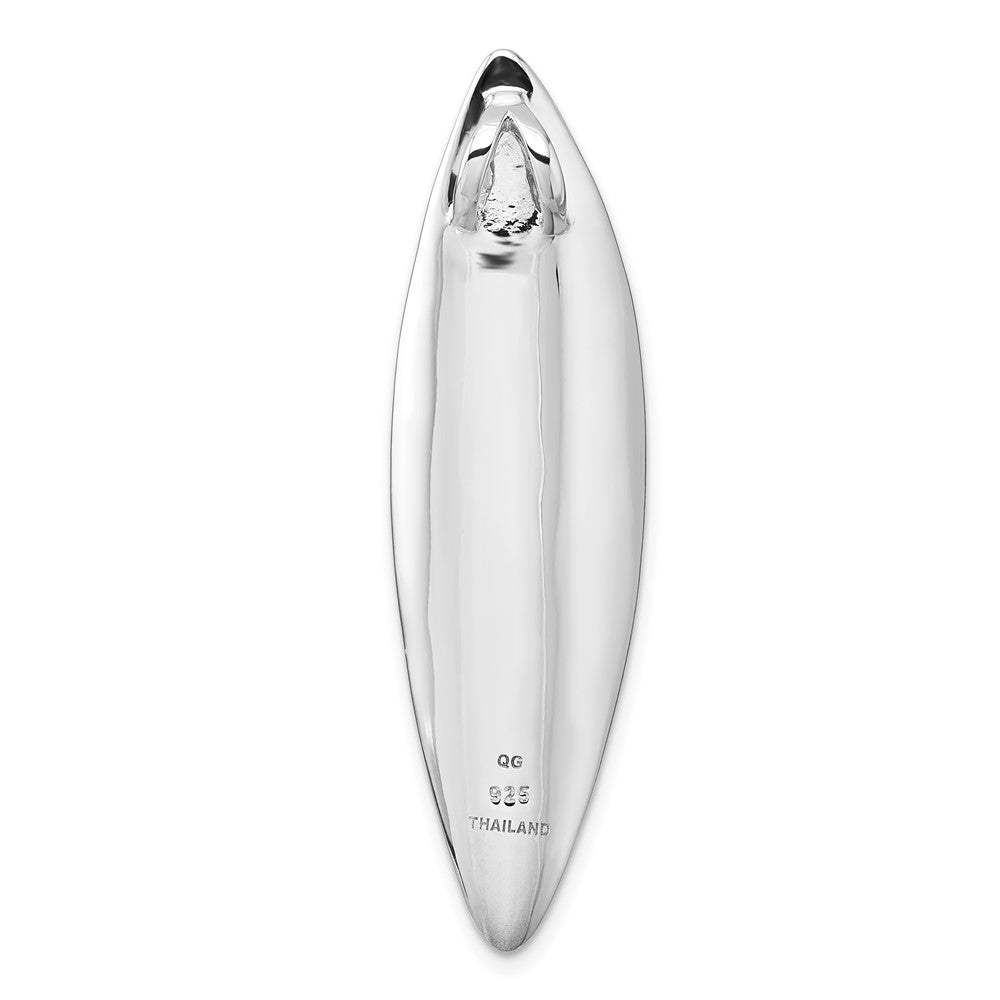 Sterling Silver Rhodium-plated Polished and Brushed Fancy Concave Oval Chain Slide Pendant