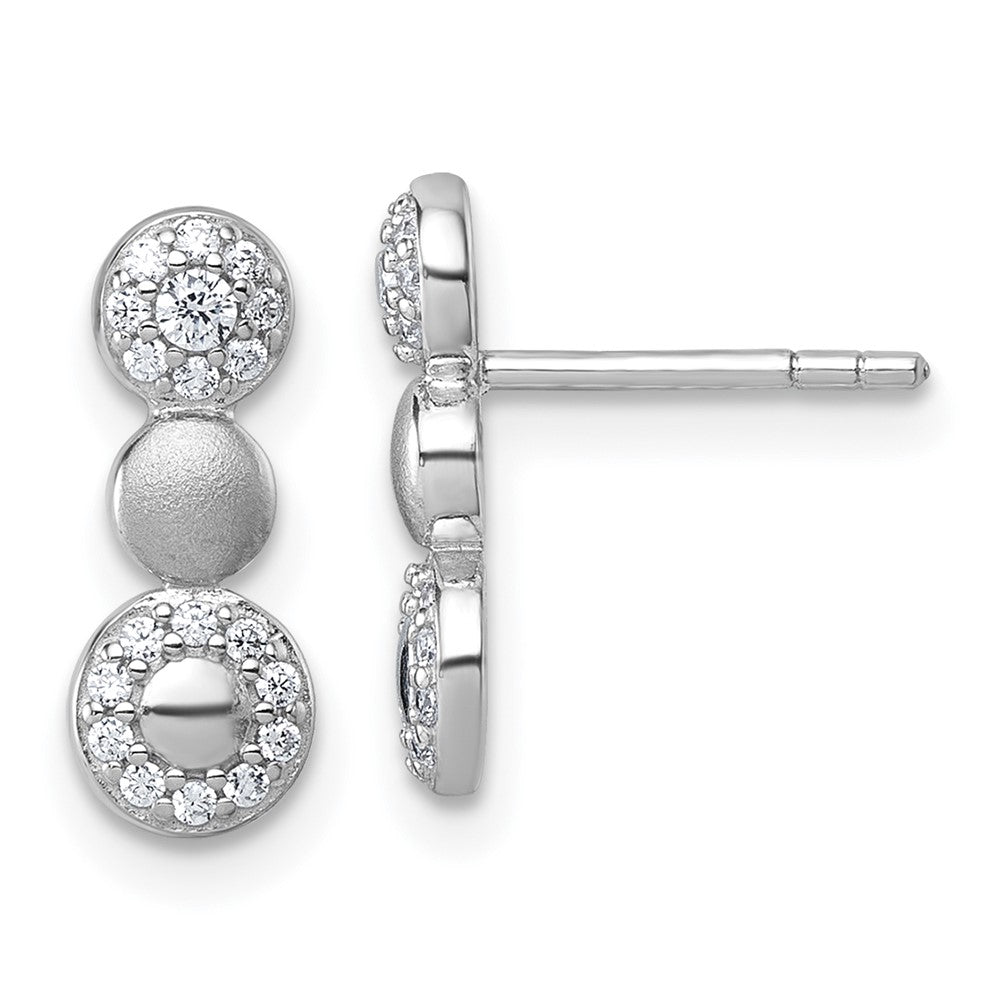 Sterling Silver Rhodium-plated Polished and Satin CZ  3-Circles Post Earrings