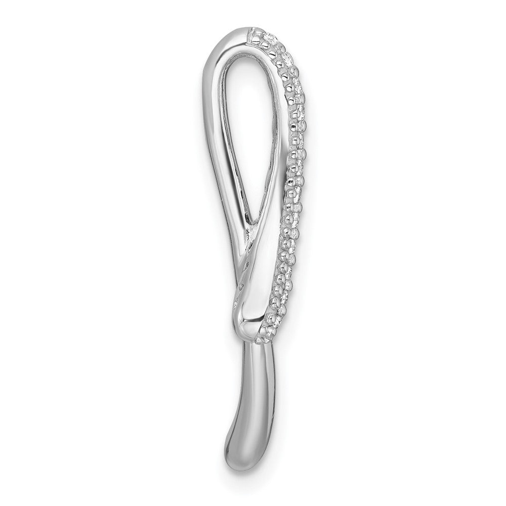 Sterling Silver Rhodium-plated Polished Fancy CZ Ribbon Chain Slide Pendant